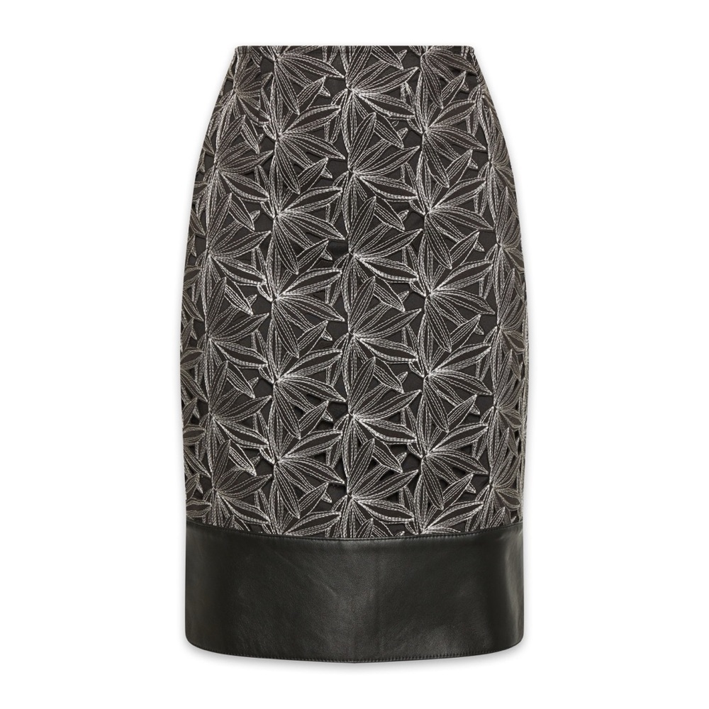 Anne Fontaine ECLO neoprene woven straight skirt embroidered abstract black